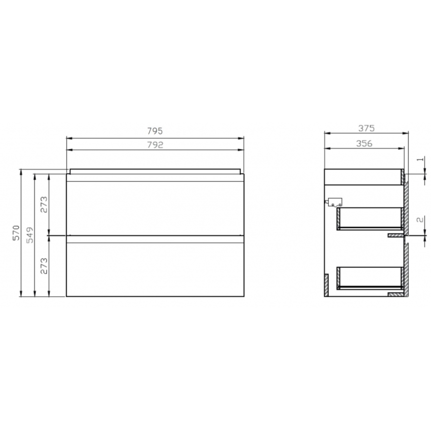 Cersanit S801-225-DSM - Seinäasennettava kylpyhuonekaappi integroidulla altaalla MODUO SLIM 80x38 cm, kiiltävä valkoinen