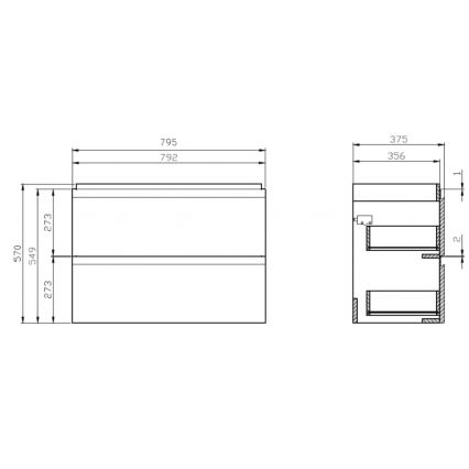 Cersanit S801-225-DSM - Seinäkiinnitteinen kylpyhuoneen kaappi pesualtaalla MODUO SLIM 80x57x38 cm kiiltävän valkoinen
