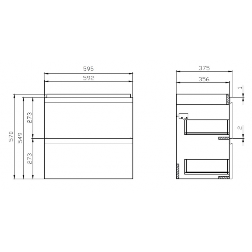 Cersanit S801-227-DSM - Seinälle asennettava kylpyhuonekaappi MODUO SLIM pesualtaalla, 60x38 cm, kiiltävä valkoinen