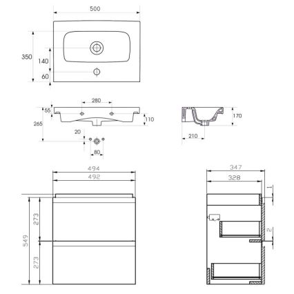 Cersanit S801-229-DSM - MODUO SLIM seinäkaappi pesualtaalla 50x62x35 cm kiiltävän valkoinen