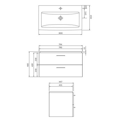 Cersanit S801-338-DSM - Seinälle asennettava kylpyhuonekaappi LARA pesualtaalla, 80x45 cm, valkoinen
