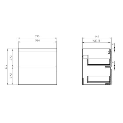 Cersanit S929-010 - MODUO seinään asennettava allaskaappi 59,5x44,7 cm kiiltävän valkoinen