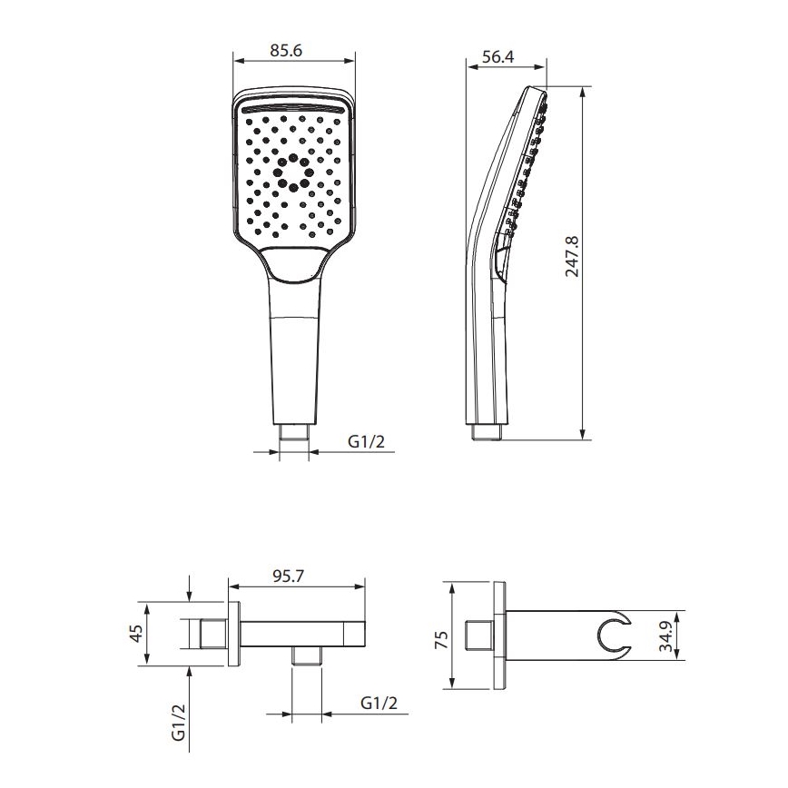 Cersanit S951-513 - LARGA suihkusarja musta