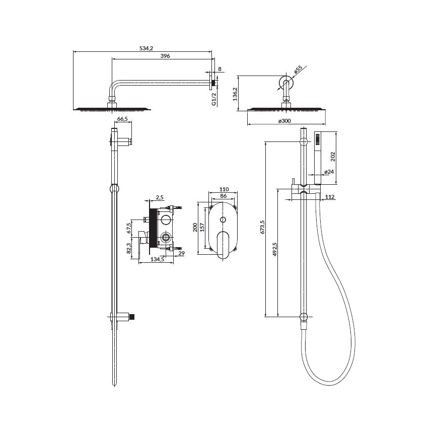 Cersanit S952-009 - Suihkusetti upotettavalla CREA-sekoittajalla musta