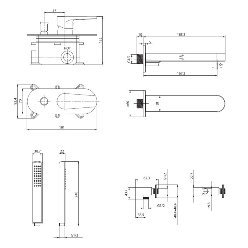 Cersanit S952-040 - Kylpyammeen sarja MODUO upotettavalla hanalla, kiiltävä kromi
