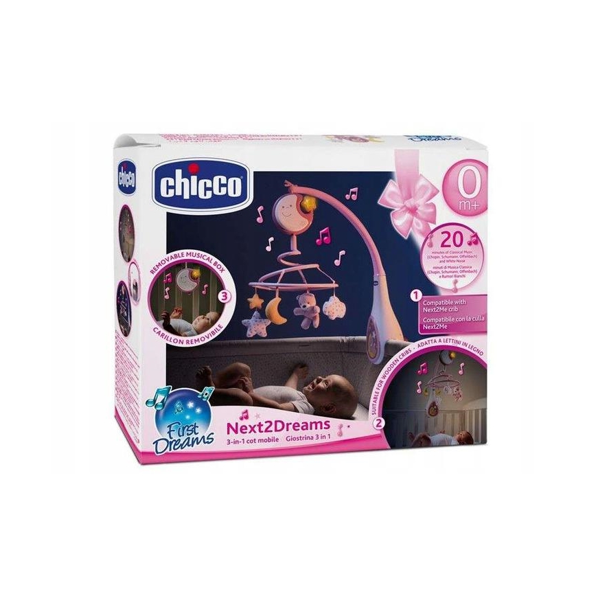 Chicco - Pinnasänky mobile melodialla 3in1 NEXT2DREAMS 3xAA pinkki