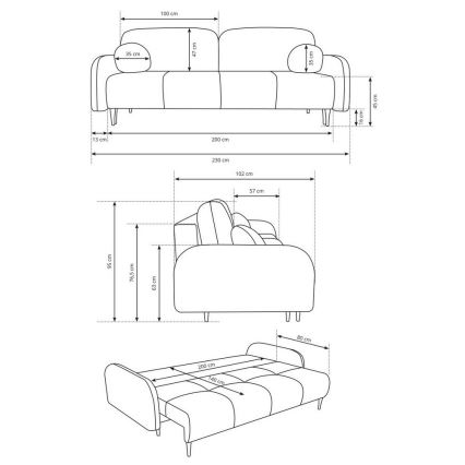 CLOUDY verhoiltu 3-paikkainen vuodesohva, sininen