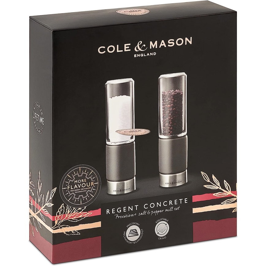 Cole&Mason - REGENT CONCRETE suola- ja pippurimyllysarja, 2 kpl, betoni, 18 cm