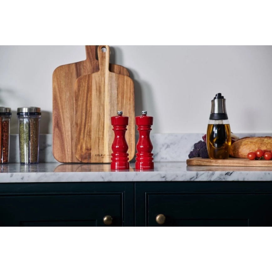 Cole&Mason - Suola- ja pippurimyllyjen setti LONDON 2 kpl 18 cm pyökki/punainen