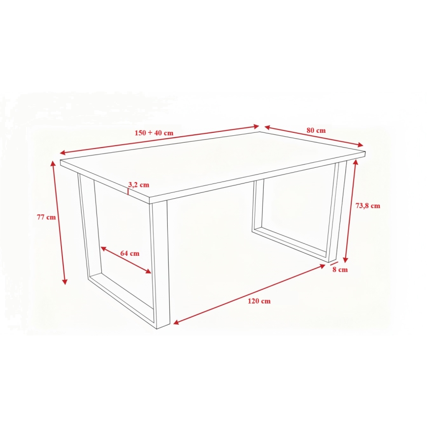 Laajennettava ruokapöytä COLIN harmaa