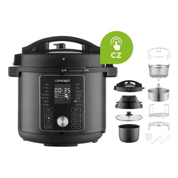 Concept CK8000 - Monitoiminen sähköinen painekeitin ja kuumailmafriteeraus 5,6 l, 11 toimintoa, 1500 W/230 V, musta