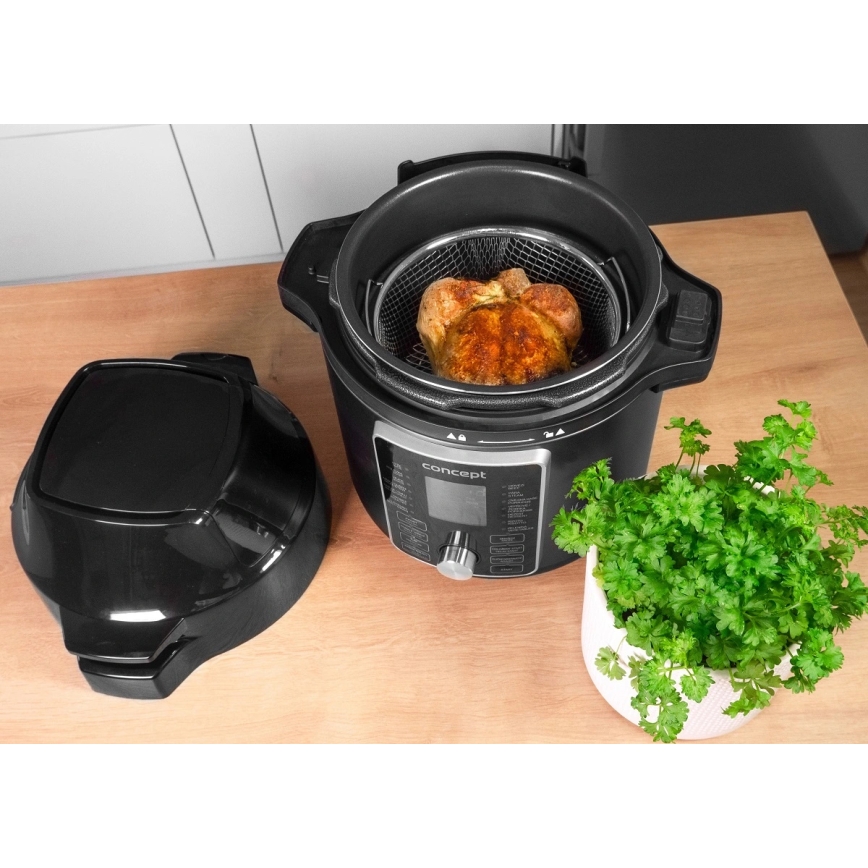 Concept CK8000 - Monitoiminen sähköinen painekeitin ja kuumailmafriteeraus 5,6 l, 11 toimintoa, 1500 W/230 V, musta