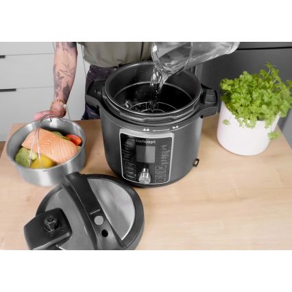 Concept CK8000 - Monitoiminen sähköinen painekeitin ja kuumailmafriteeraus 5,6 l, 11 toimintoa, 1500 W/230 V, musta
