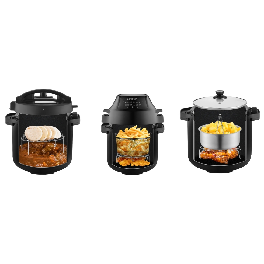 Concept CK8000 - Monitoiminen sähköinen painekeitin ja kuumailmafriteeraus 5,6 l, 11 toimintoa, 1500 W/230 V, musta