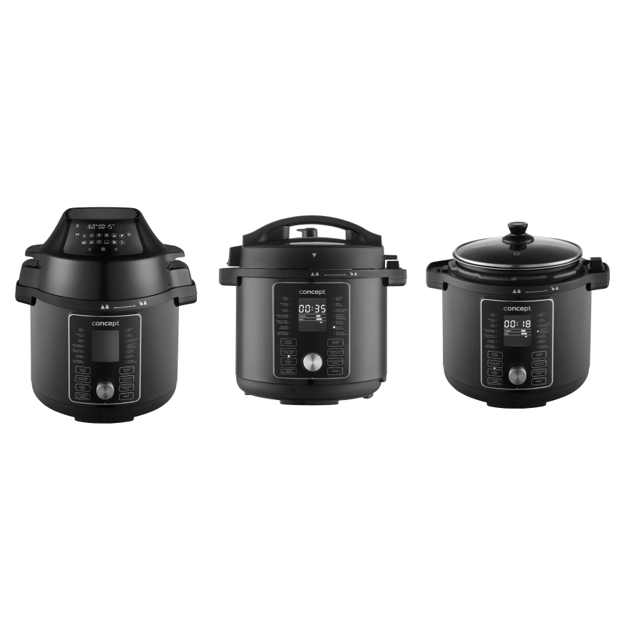 Concept CK8000 - Monitoiminen sähköinen painekeitin ja kuumailmafriteeraus 5,6 l, 11 toimintoa, 1500 W/230 V, musta