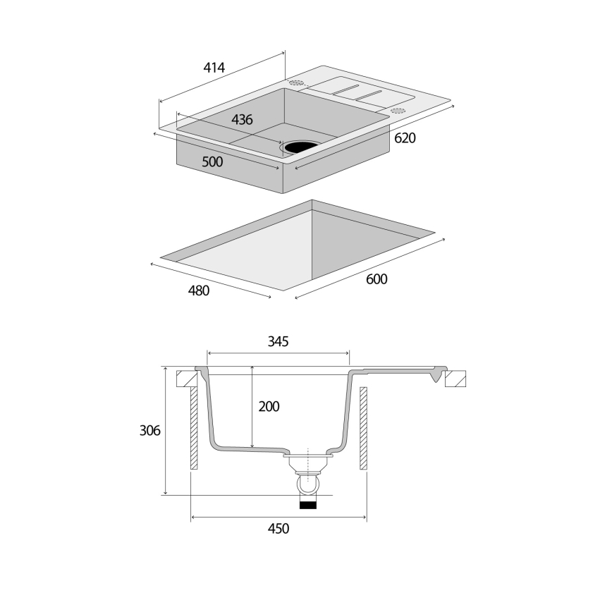 Concept DG05C45WH - Keittiöallas CUBIS 50x62 cm graniitti/valkoinen