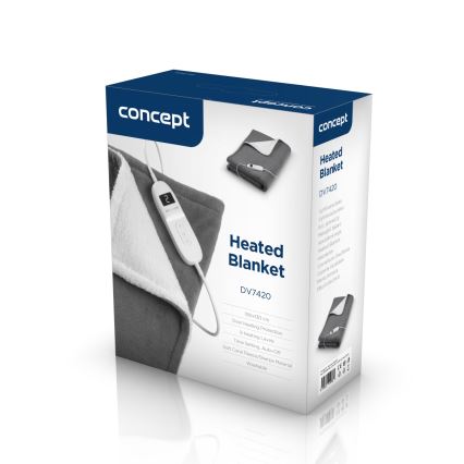 Concept DV7420 - Sähköinen lämpöpeitto 160W/230V 180x130 cm harmaa/valkoinen