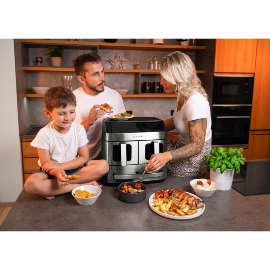 Concept FR9000 - Kuumailmafriteerauslaite PIZZA TRIO 18,5 l 2700W/230V ruostumaton teräs/musta