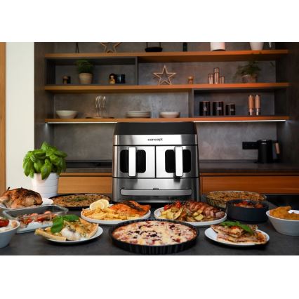 Concept FR9000 - Kuumailmafriteerauslaite PIZZA TRIO 18,5 l 2700W/230V ruostumaton teräs/musta