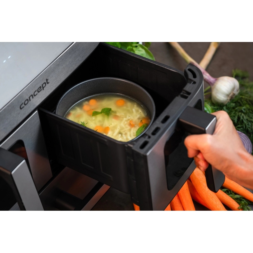 Concept FR9000 - Kuumailmafriteerauslaite PIZZA TRIO 18,5 l 2700W/230V ruostumaton teräs/musta