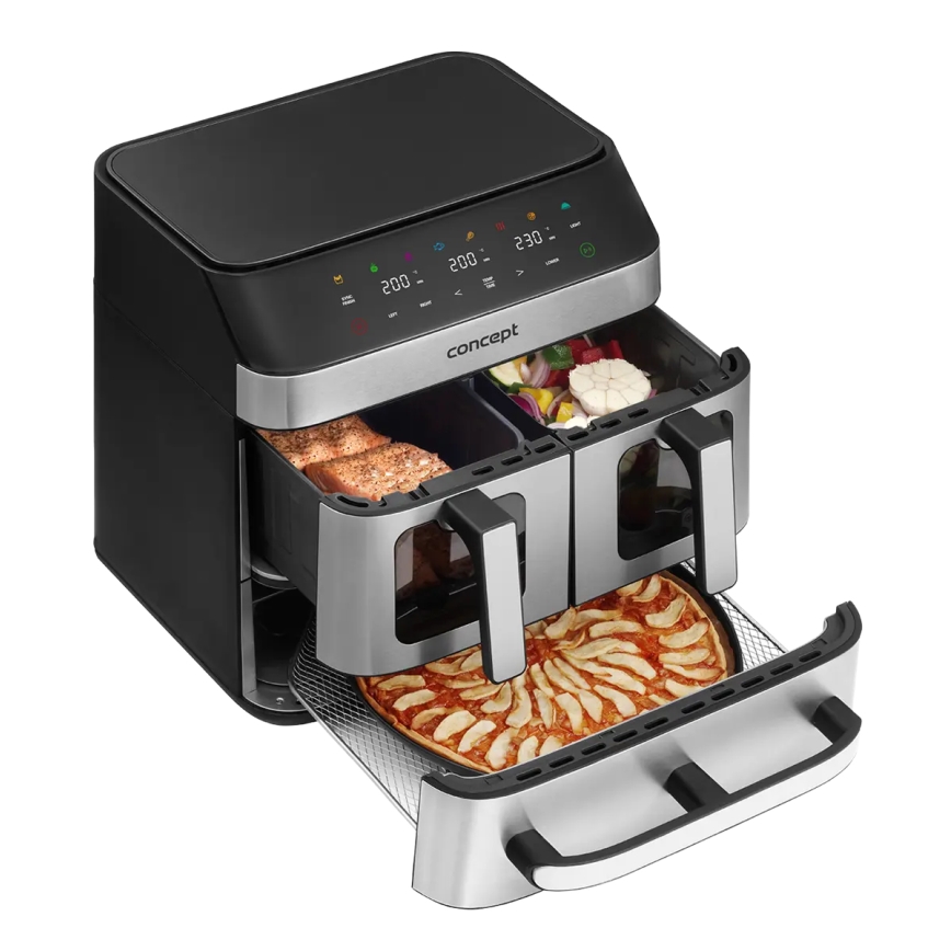 Concept FR9000 - Kuumailmafriteerauslaite PIZZA TRIO 18,5 l 2700W/230V ruostumaton teräs/musta