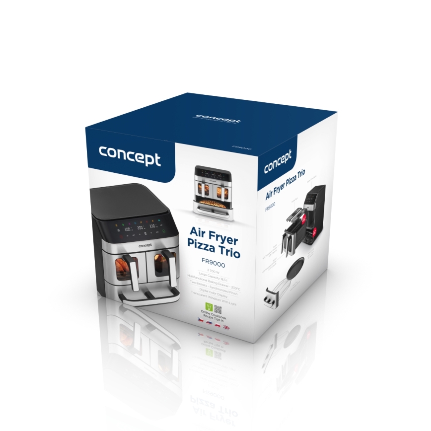 Concept FR9000 - Kuumailmafriteerauslaite PIZZA TRIO 18,5 l 2700W/230V ruostumaton teräs/musta