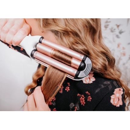 Concept KT2140 - Kolmiputkinen hiusten kiharrin GLAM STYLE 100W/230V valkoinen/ruusukulta