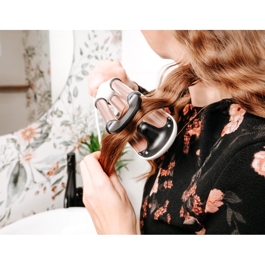 Concept KT2140 - Kolmiputkinen hiusten kiharrin GLAM STYLE 100W/230V valkoinen/ruusukulta