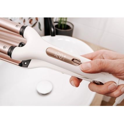 Concept KT2140 - Kolmiputkinen hiusten kiharrin GLAM STYLE 100W/230V valkoinen/ruusukulta
