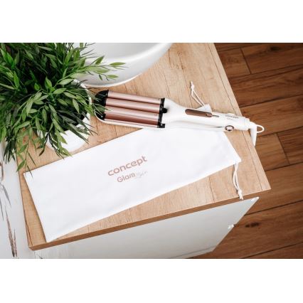 Concept KT2140 - Kolmiputkinen hiusten kiharrin GLAM STYLE 100W/230V valkoinen/ruusukulta