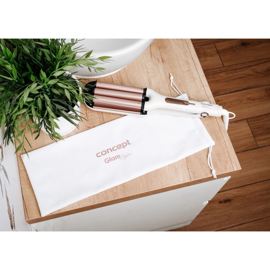 Concept KT2140 - Kolmiputkinen hiusten kiharrin GLAM STYLE 100W/230V valkoinen/ruusukulta