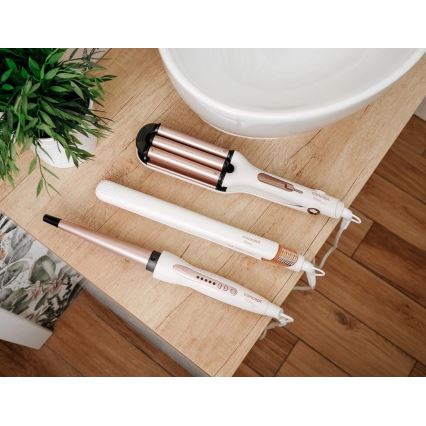 Concept KT2140 - Kolmiputkinen hiusten kiharrin GLAM STYLE 100W/230V valkoinen/ruusukulta