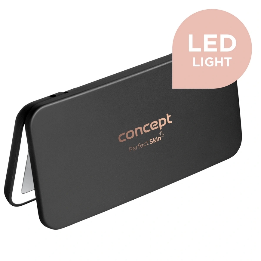 Concept KZ2020 - LED taskukokoinen meikkipeili PERFECT SKIN LED/1,5W/5V 4500-5500K 300 mAh musta