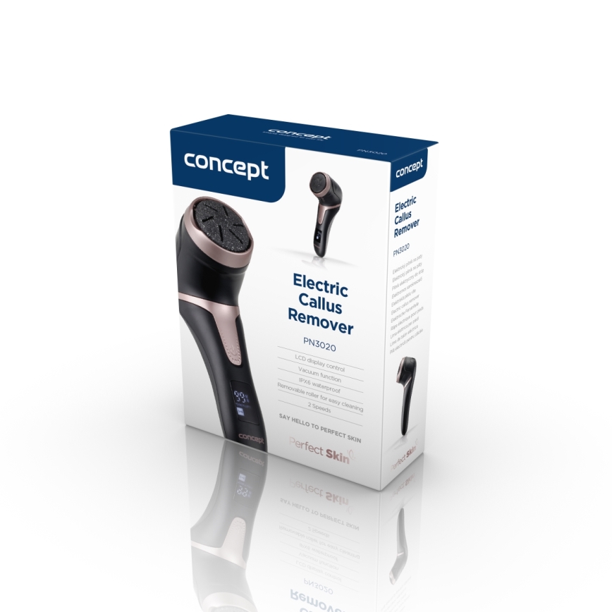 Concept PN3020 - Sähköinen kovettumienpoistaja PERFECT SKIN 5 V 1200 mAh IPX6 musta/ruusukulta