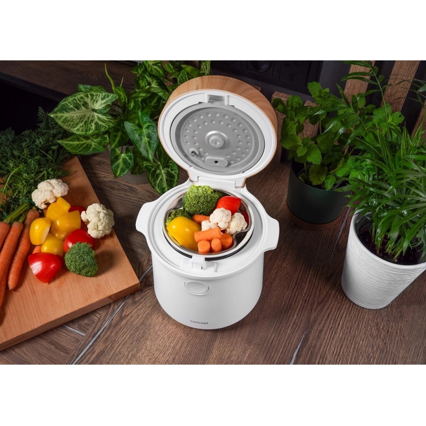 Concept RE3030 - Digitaalinen riisikeitin 2-in-1 380W/230V 1,5 l valkoinen/puukuvio