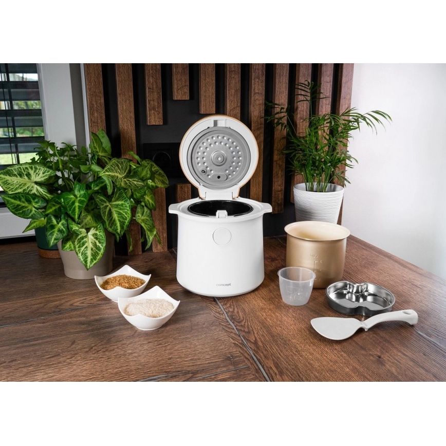 Concept RE3030 - Digitaalinen riisikeitin 2-in-1 380W/230V 1,5 l valkoinen/puukuvio