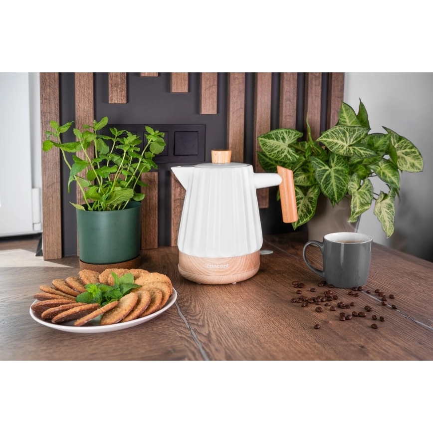 Concept RK0090 - Vedenkeitin 1,5 l 1500W/230V valkoinen/puukuvio/keramiikka