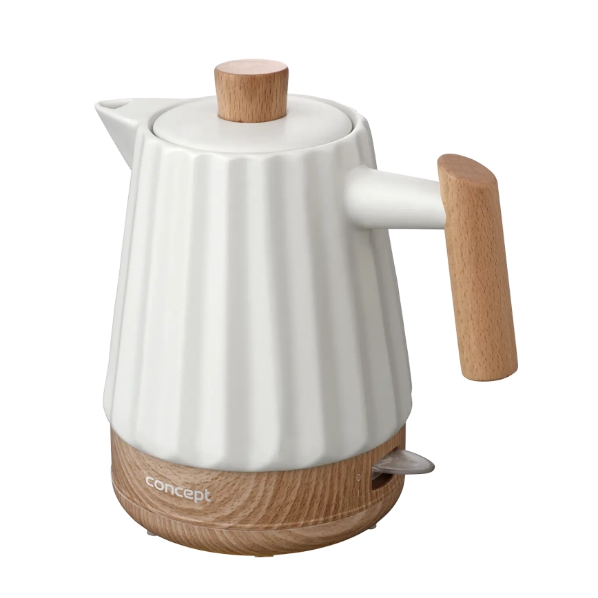 Concept RK0090 - Vedenkeitin 1,5 l 1500W/230V valkoinen/puukuvio/keramiikka