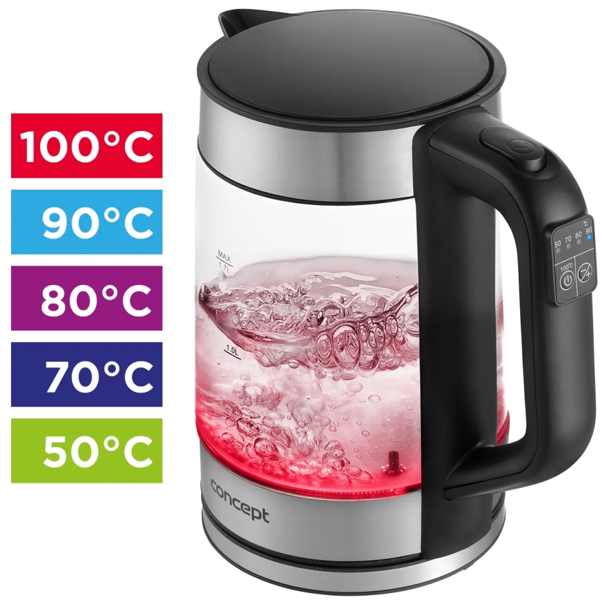 Concept RK4067 - Vedenkeitin lämpötilansäädöllä 1,7 l 2200W/230V ruostumaton teräs