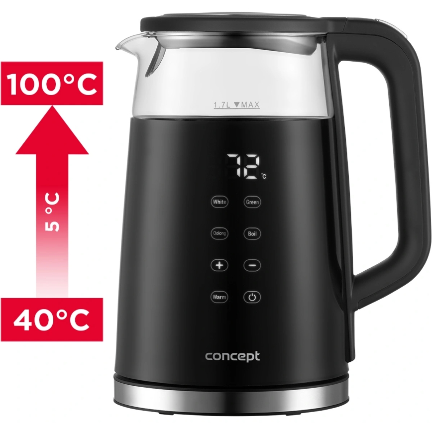 Concept RK4100 - Nopea vedenkeitin lämpötilansäädöllä 1,7 l 2200W/230V musta