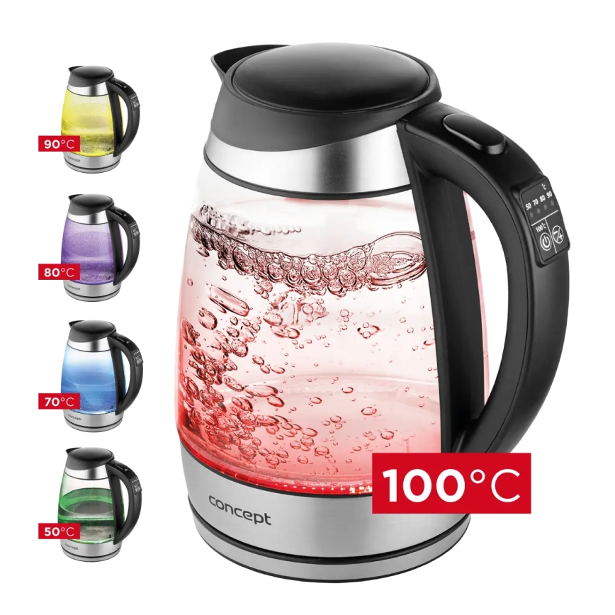 Concept RK4120 - Nopea vedenkeitin lämpötilansäädöllä 1,7 l 2200W/230V ruostumaton teräs