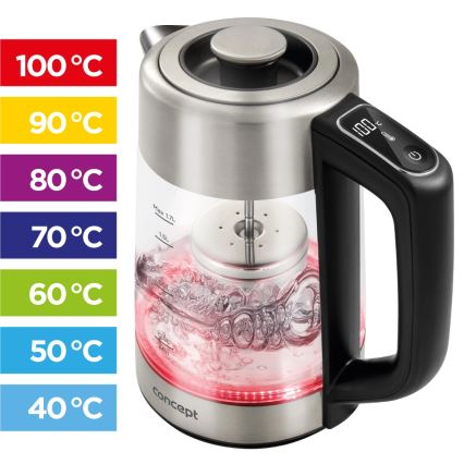 Concept RK4190 - Nopea vedenkeitin lämpötilansäädöllä ja suodattimella 1,7 l 2200W/230V ruostumatonta terästä
