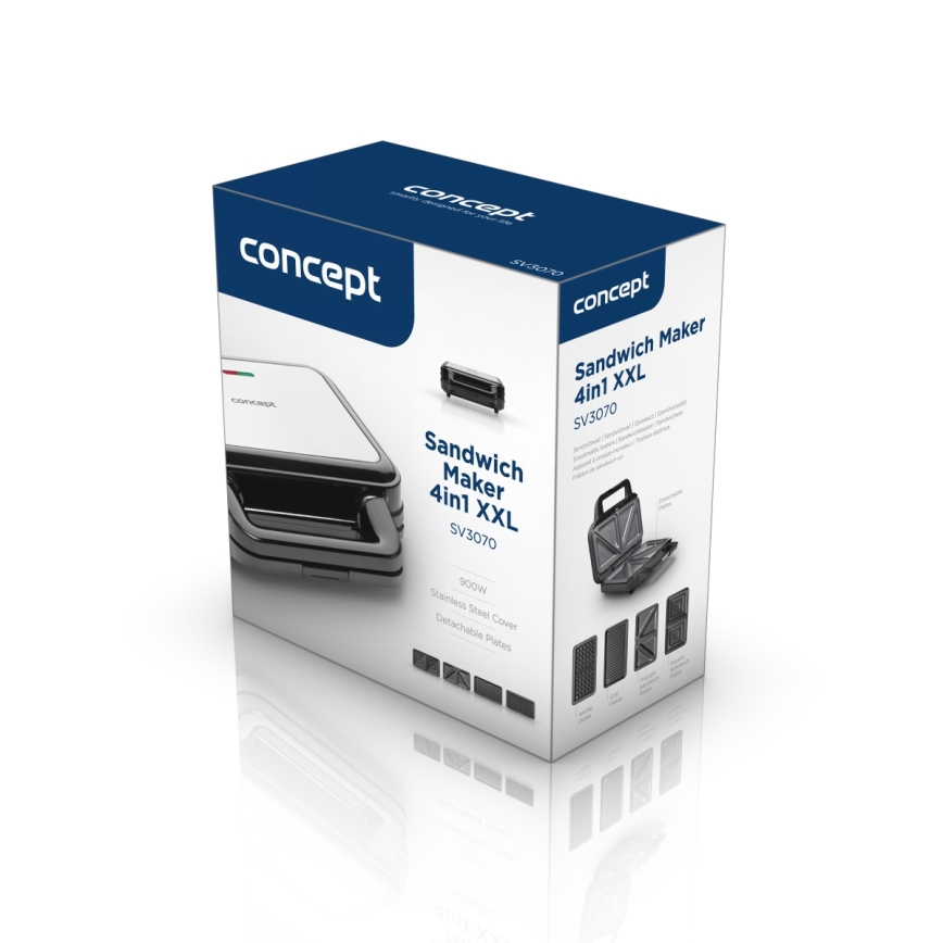 Concept SV3070 - XXL 4-in-1 leivänpaahdin 900W/230V musta/ruostumaton teräs
