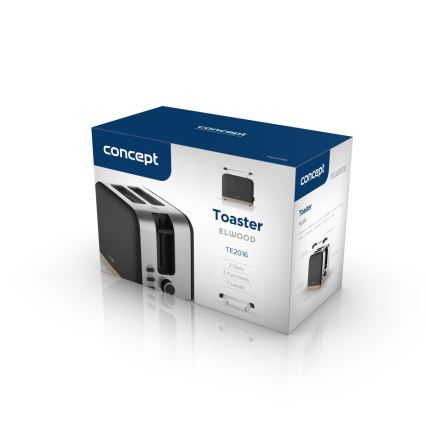 Concept TE2016 - Kaksiaukkoinen leivänpaahdin lämpötelineellä 930W/230V musta