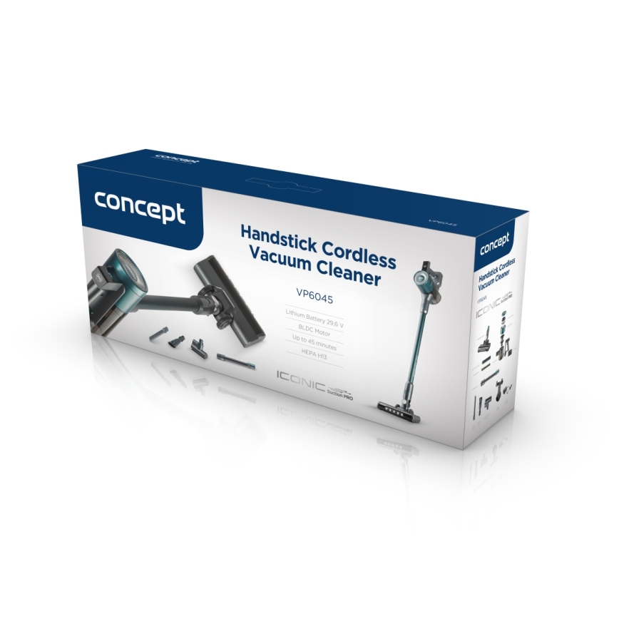 Concept VP6045 - 2-in-1 sauva- ja käsipölynimuri ICONIC SUCTION PRO 450W/29,6V 2500 mAh sininen