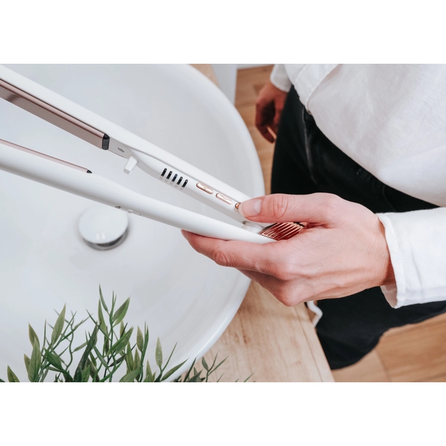 Concept VZ2110 - Hiusten suoristusrauta GLAM STYLE 48W/230V valkoinen/ruusukulta