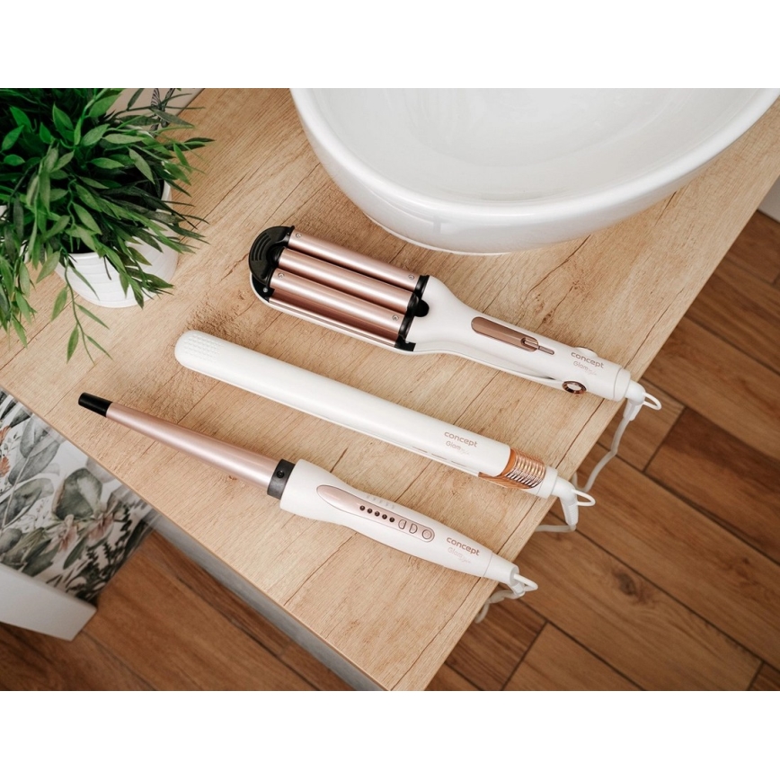 Concept VZ2110 - Hiusten suoristusrauta GLAM STYLE 48W/230V valkoinen/ruusukulta