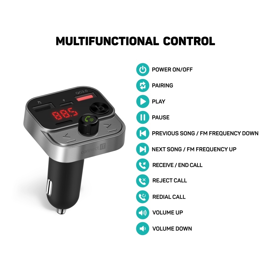 CONNECT IT CCC-8900-AN - FM-lähetin autoon handsfree-toiminnolla musta/hopea