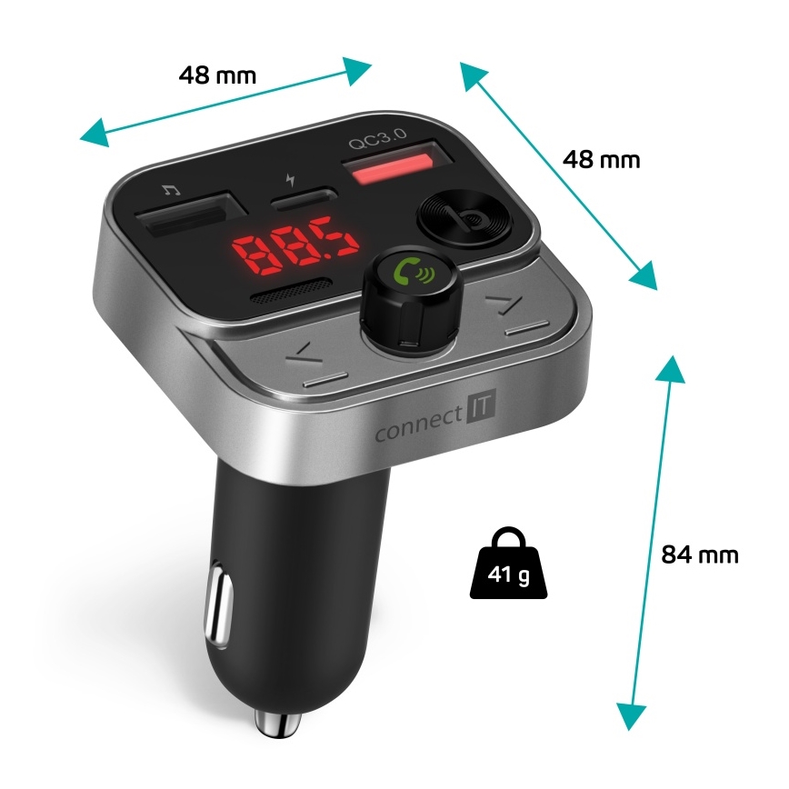 CONNECT IT CCC-8900-AN - FM-lähetin autoon handsfree-toiminnolla musta/hopea