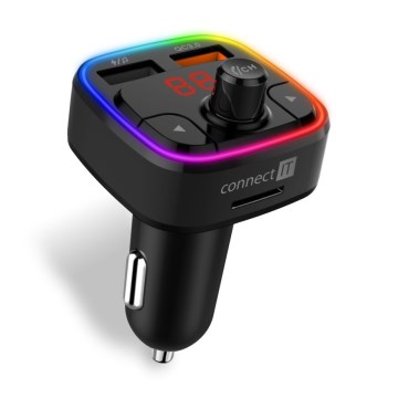 CONNECT IT CCC-9090-BK - LED RGB FM autolähetin handsfree-toiminnolla musta